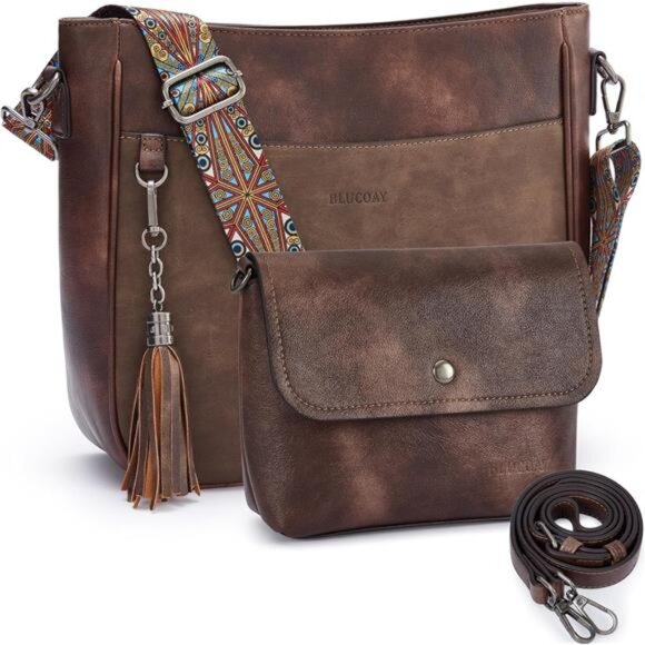 Crossbody Bags 2PCS/Set, Vegan Leather Coffee - Picture 1 of 6